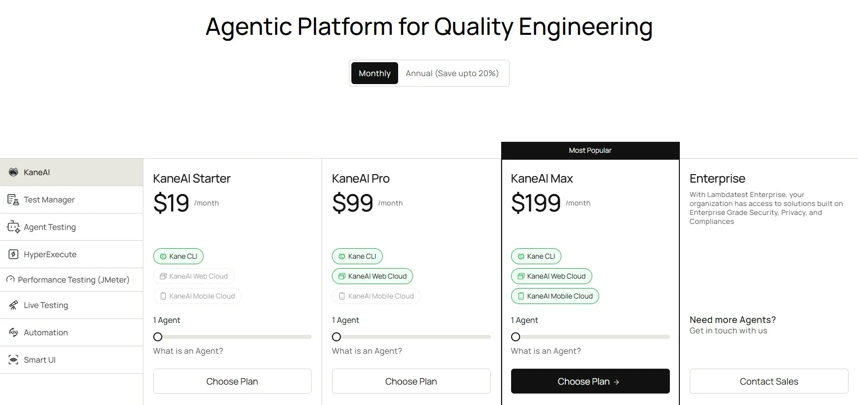 TestMu AI official pricing and test credit plans