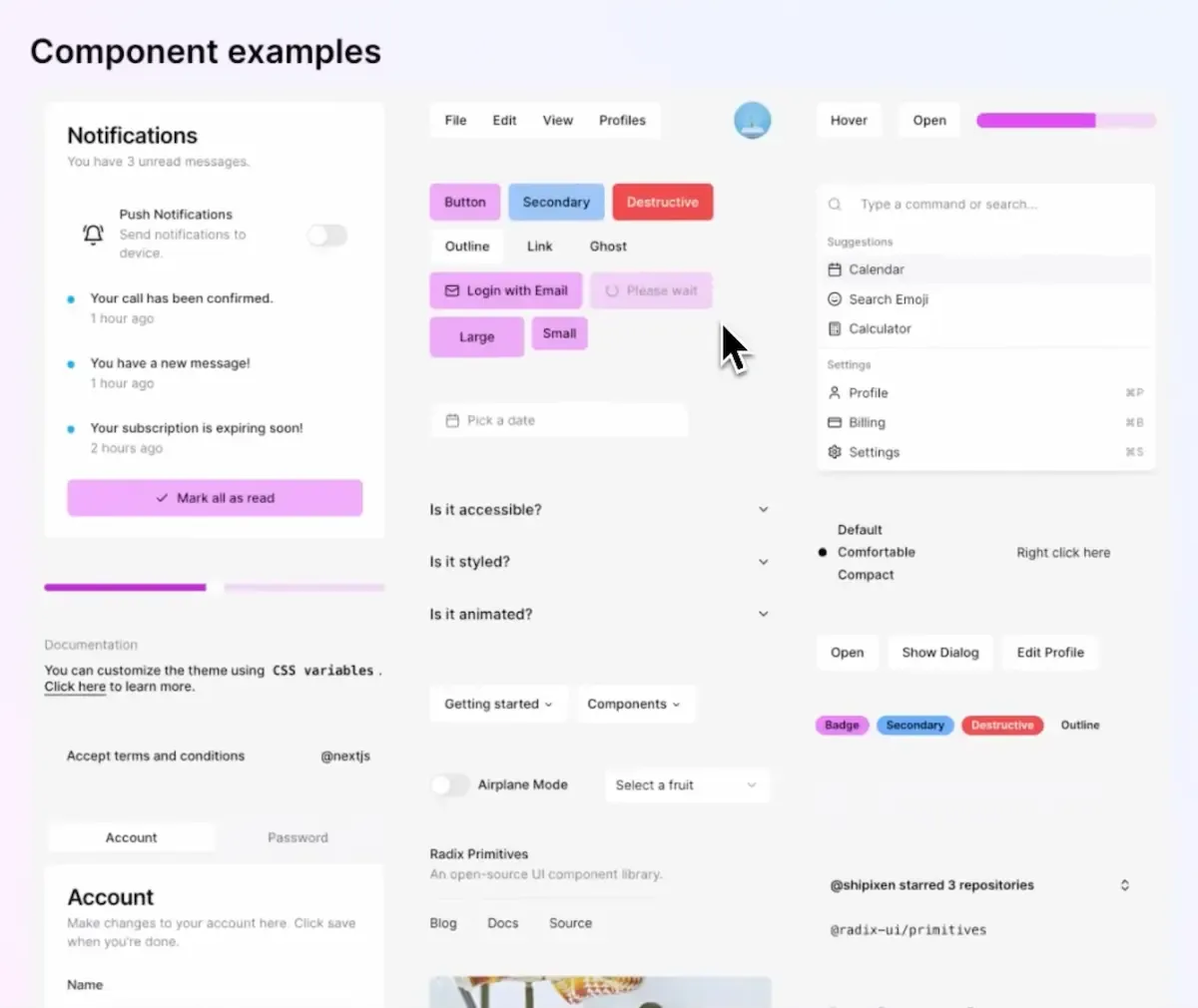 Shipixen shadcn/ui React components and Stripe integration