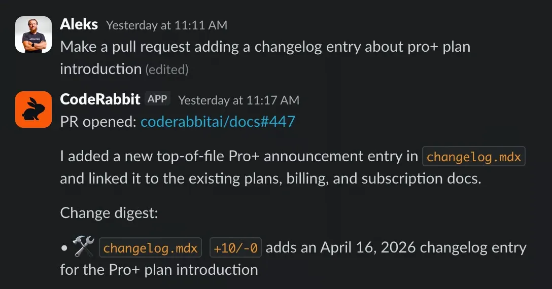 CodeRabbit Slack Agent & PR Integration