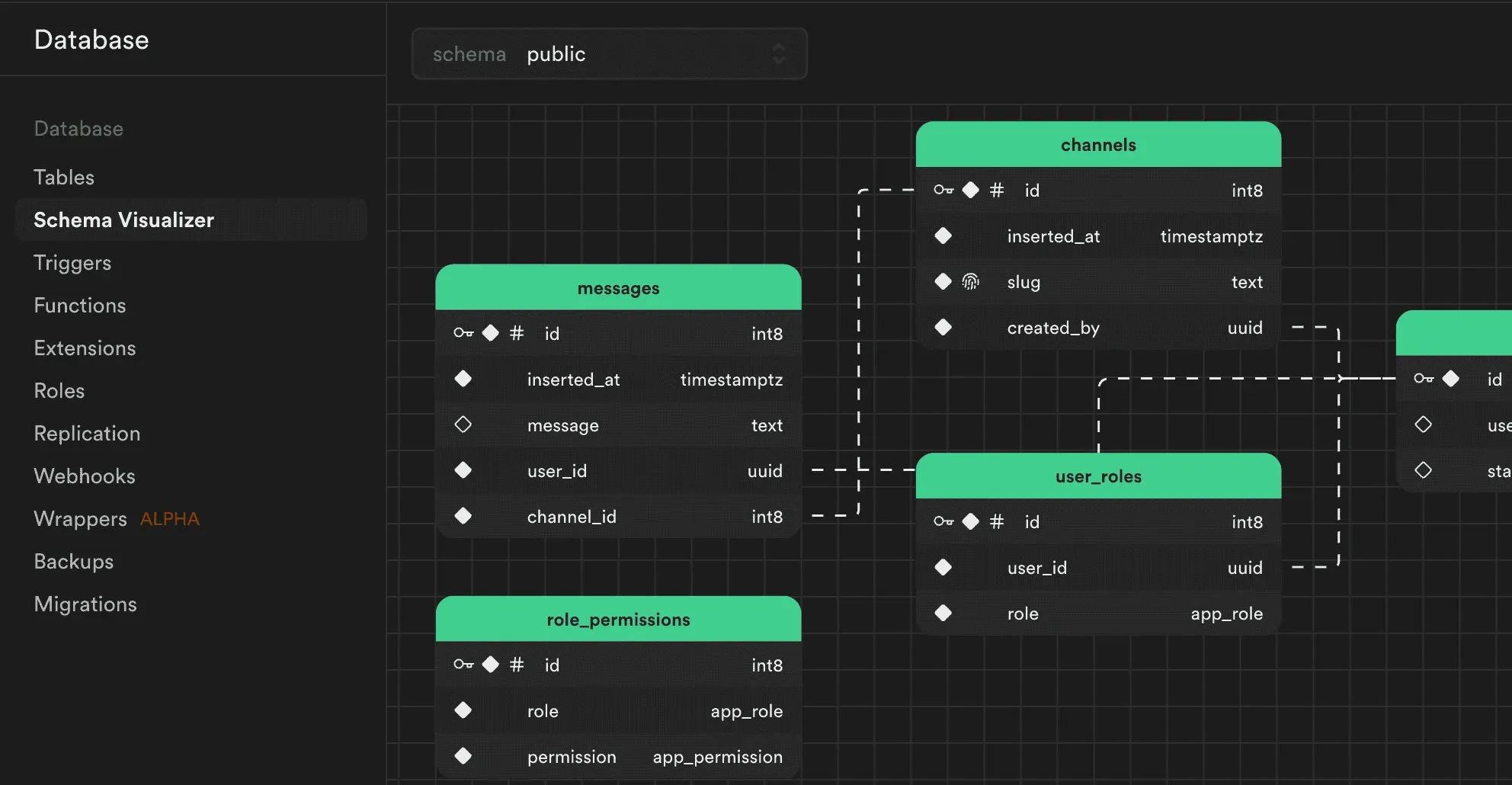 Supabase Studio SQL Table Editor & Schema Visualizer