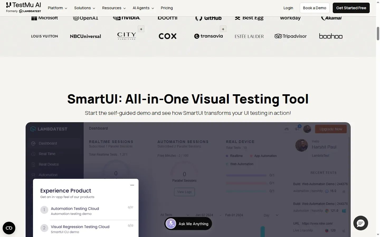 SmartUI visual regression testing and cross-browser runner