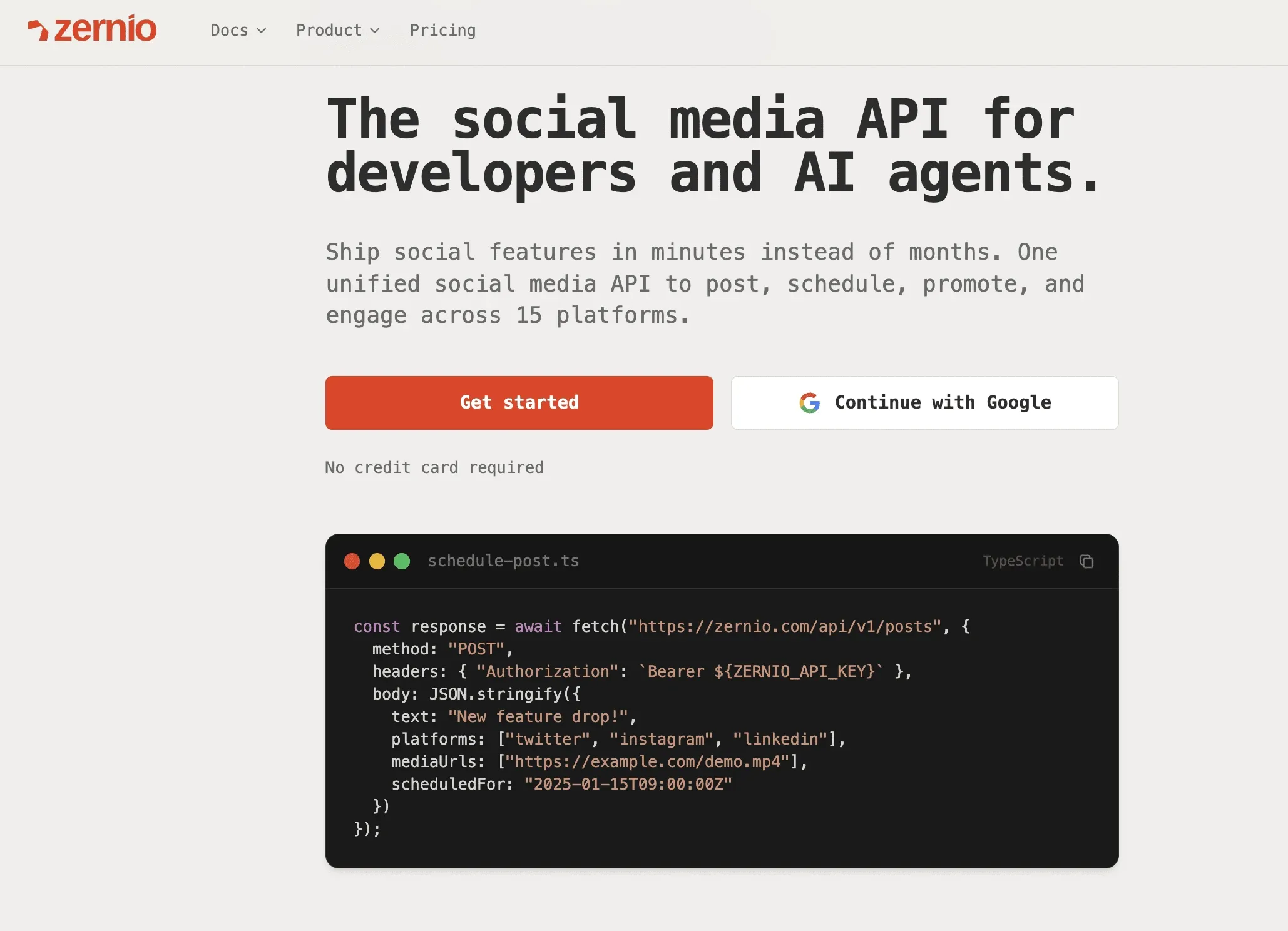 Zernio AI interactive API documentation and testing hub